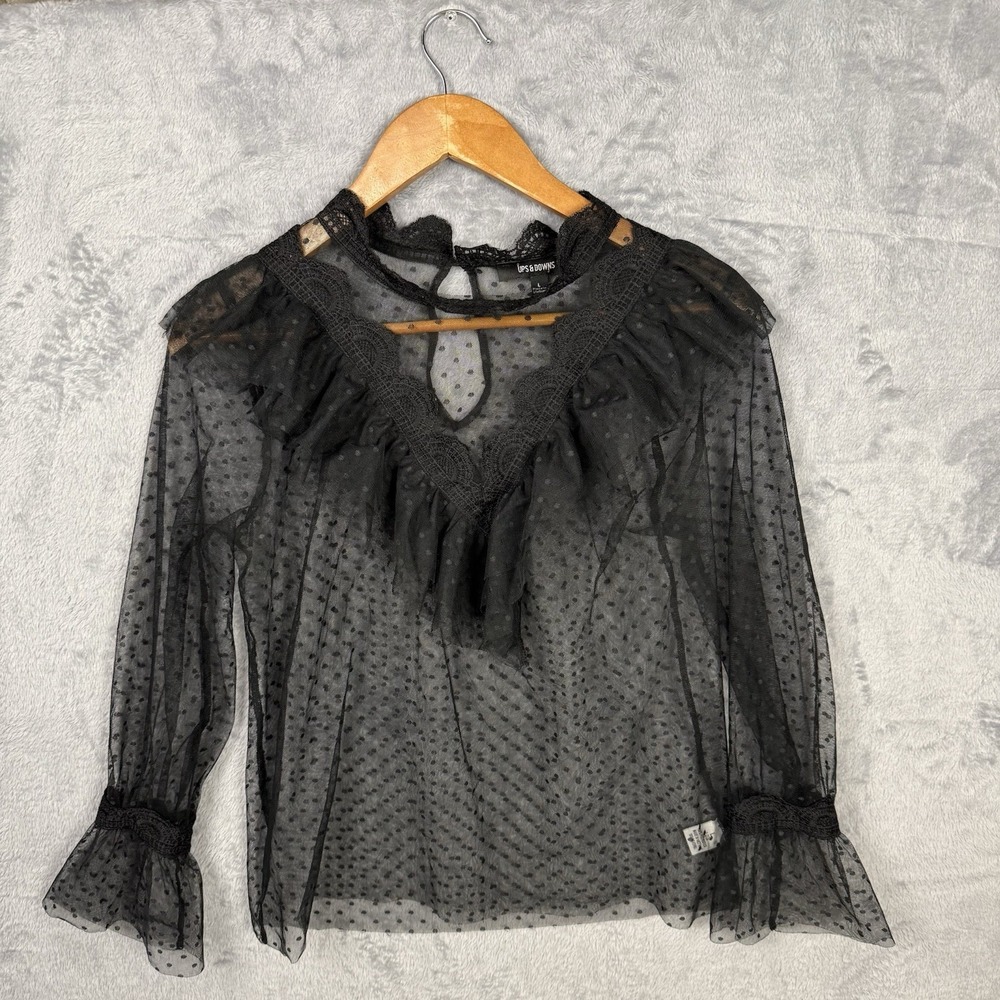 Women's Sheer Top L Witchy Whimsigoth‎ Edwardian Gothic Lace Grunge Fairy Emo